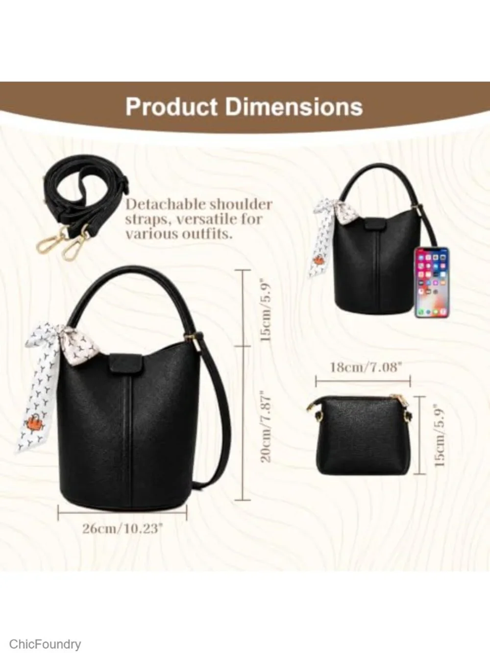 Vegan Leather Bucket Bag Women Crossbody Purse with Removable Strap
